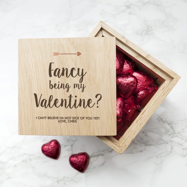 Engraved Fancy Being My Valentine? Oak Photo Cube