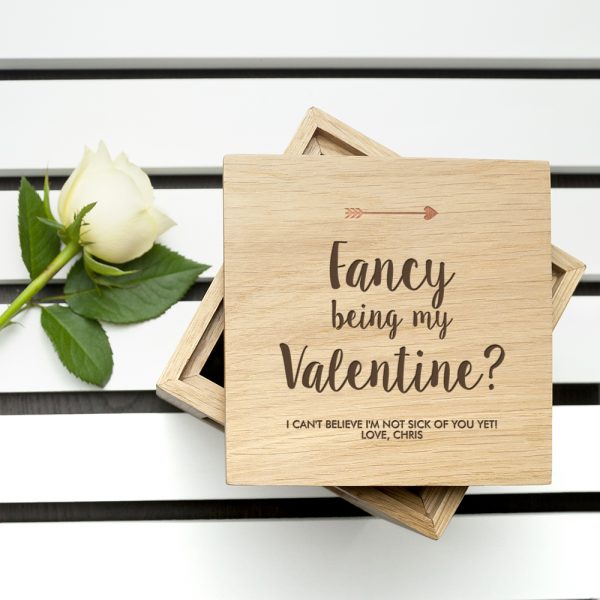 Engraved Fancy Being My Valentine? Oak Photo Cube - Image 2