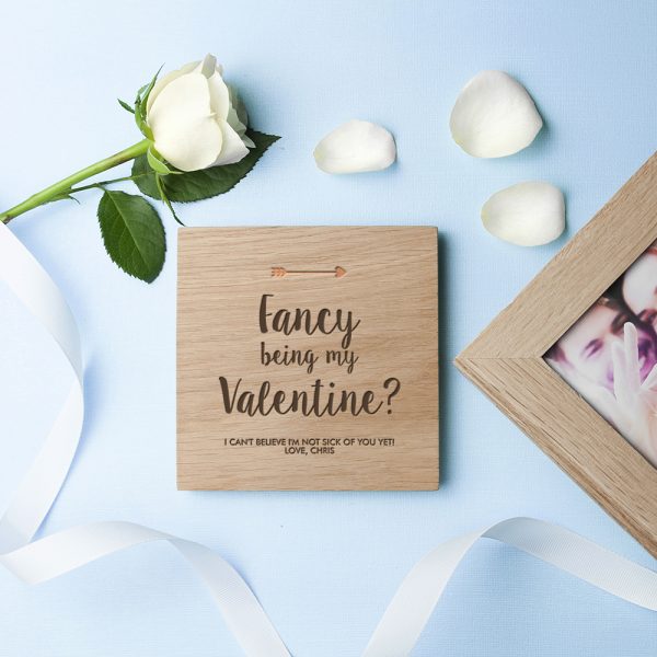 Engraved Fancy Being My Valentine? Oak Photo Cube - Image 3