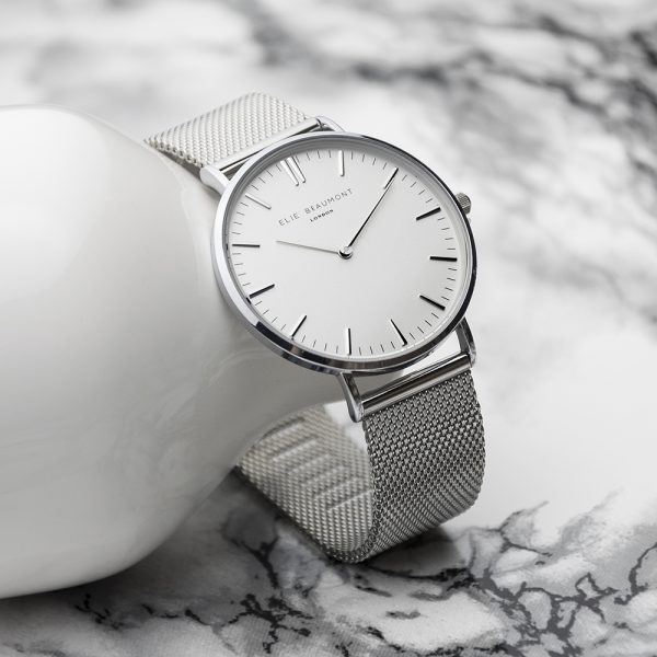Personalised Metallic Mesh Strapped Watch With White Dial - Image 4