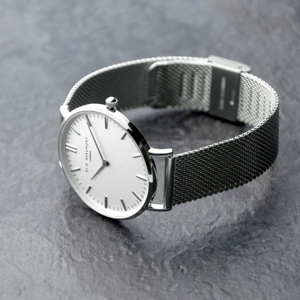 Personalised Metallic Mesh Strapped Watch With White Dial - Image 6