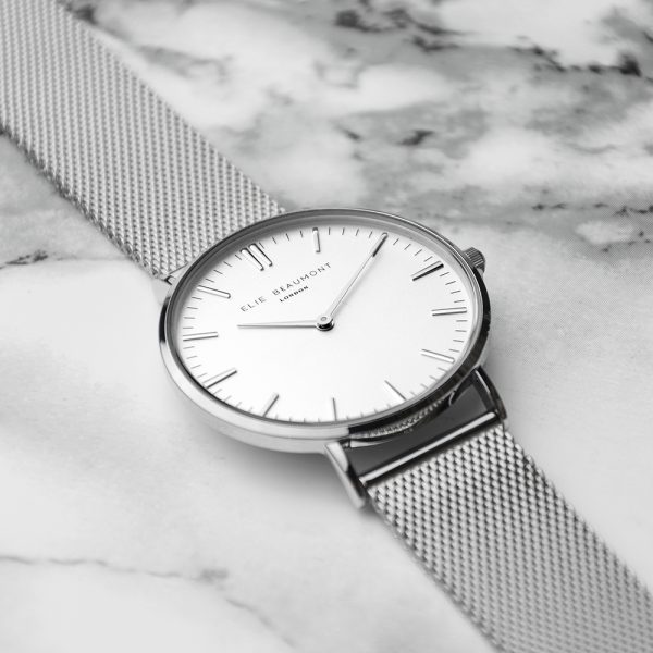 Personalised Metallic Mesh Strapped Watch With White Dial - Image 7