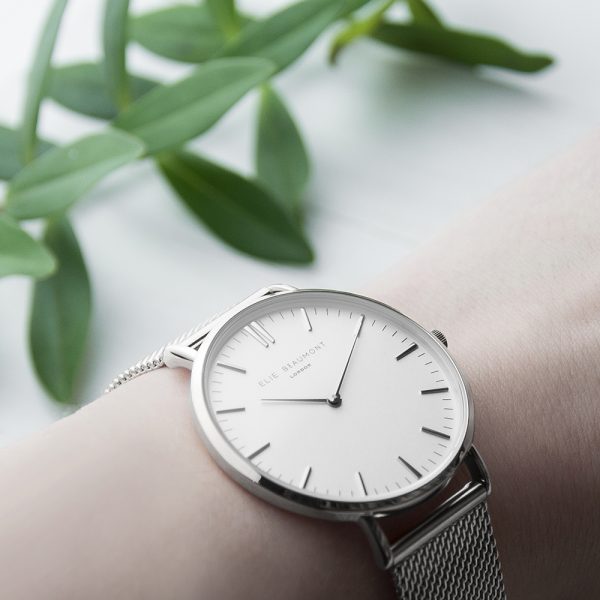 Personalised Metallic Mesh Strapped Watch With White Dial - Image 8