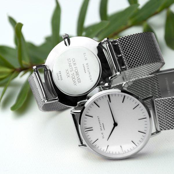 Personalised Metallic Mesh Strapped Watch With White Dial - Image 9