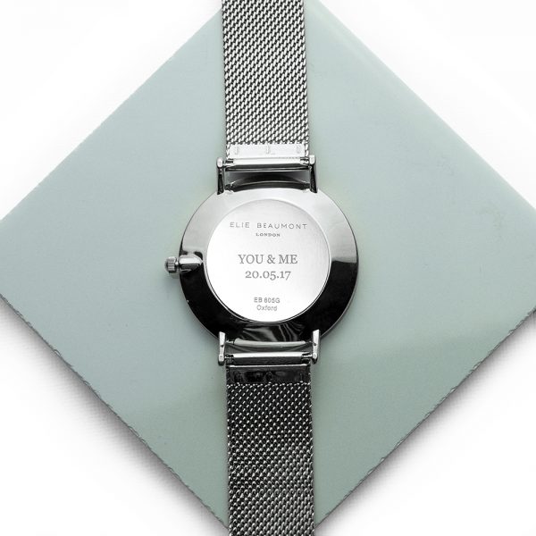 Personalised Metallic Mesh Strapped Watch With White Dial - Image 2