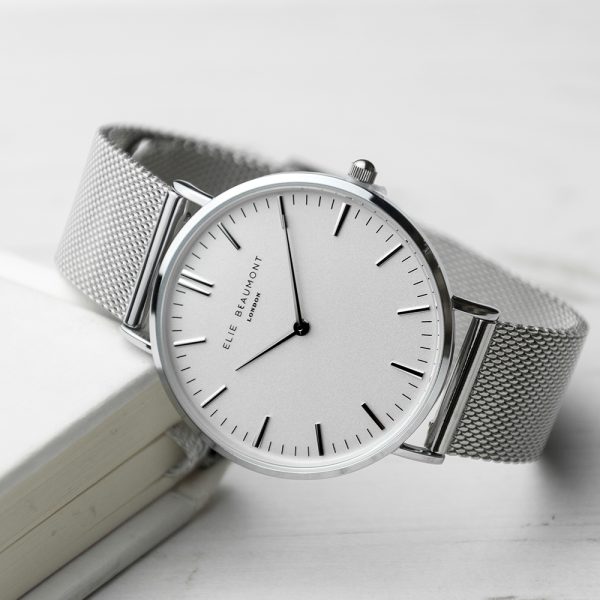 Personalised Metallic Mesh Strapped Watch With White Dial - Image 11