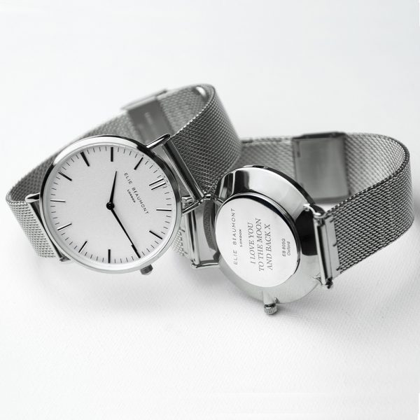 Personalised Metallic Mesh Strapped Watch With White Dial - Image 12