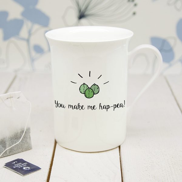 Personalised You Make Me Hap-Pea Bone China Mug