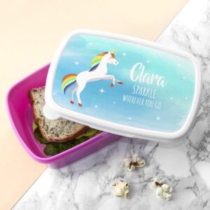 Personalised Rainbow Unicorn Lunch Box